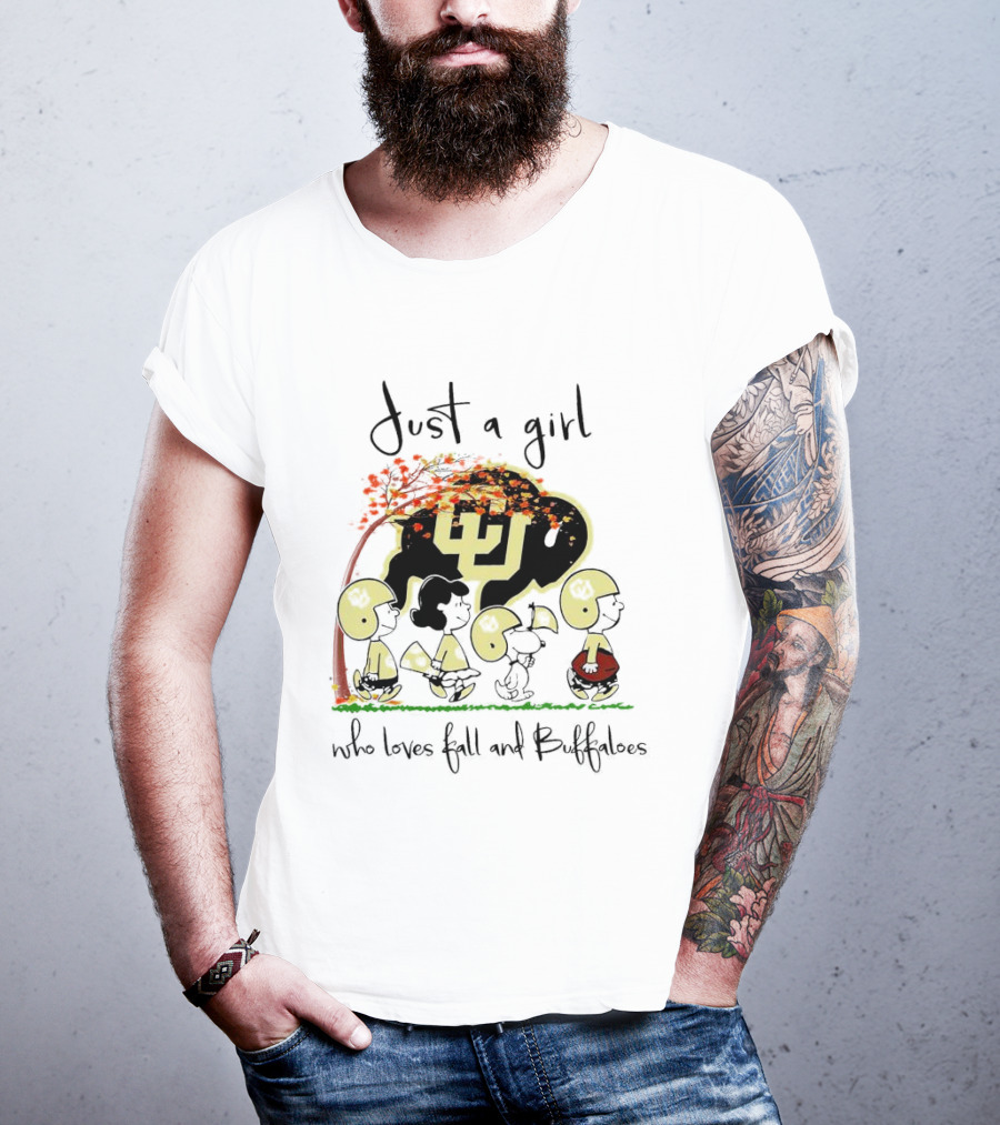 Just A Girl Who Loves Fall And Buffaloes Peanuts Characters Football T-Shirt