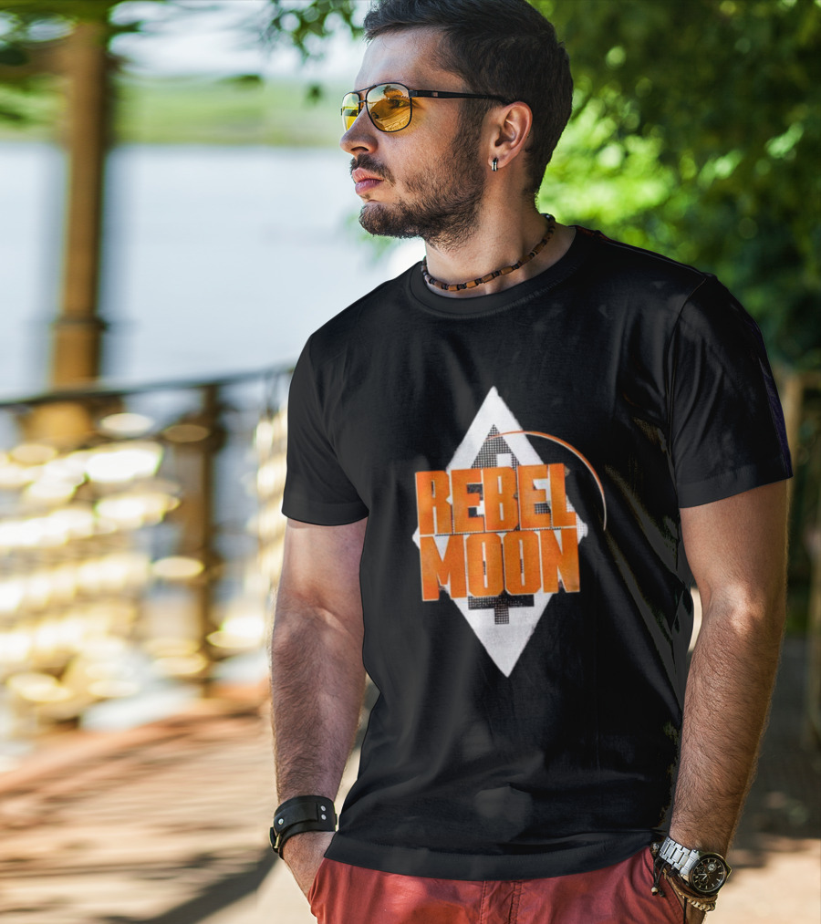 Rebel Moon Diamond Badge Icon Orange Text T-Shirt