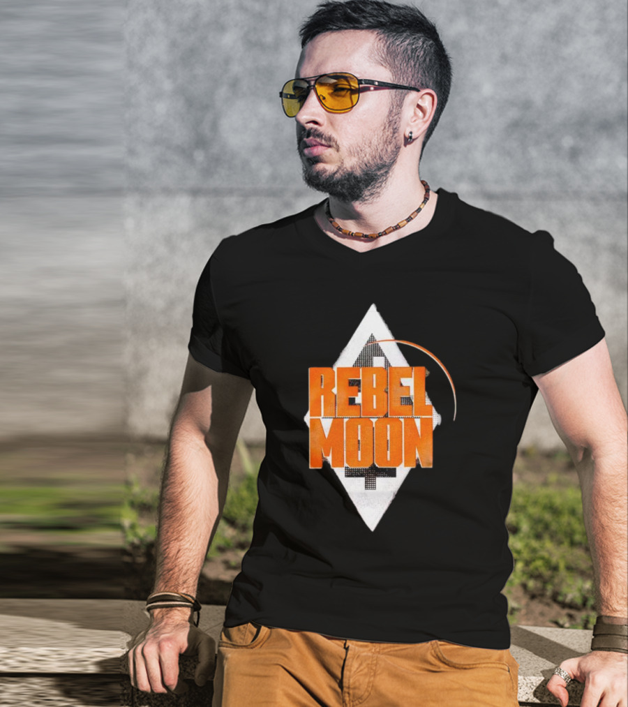 Rebel Moon Diamond Badge Icon Orange Text T-Shirt