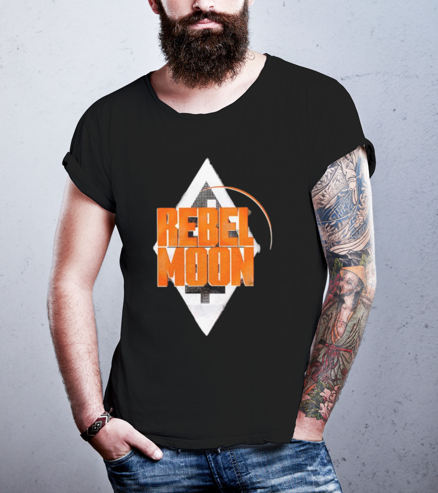 Rebel Moon Diamond Badge Icon Orange Text T-Shirt