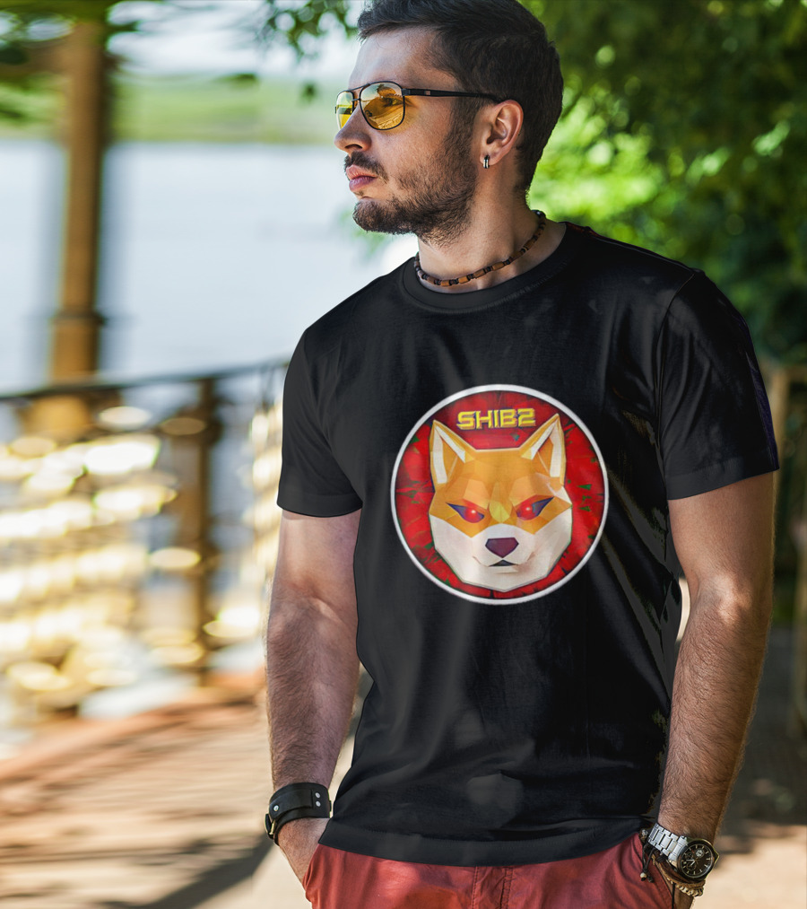 SHIB2 Polygonal Dog Face Red Circle T-Shirt