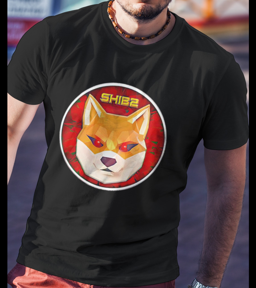 SHIB2 Polygonal Dog Face Red Circle T-Shirt