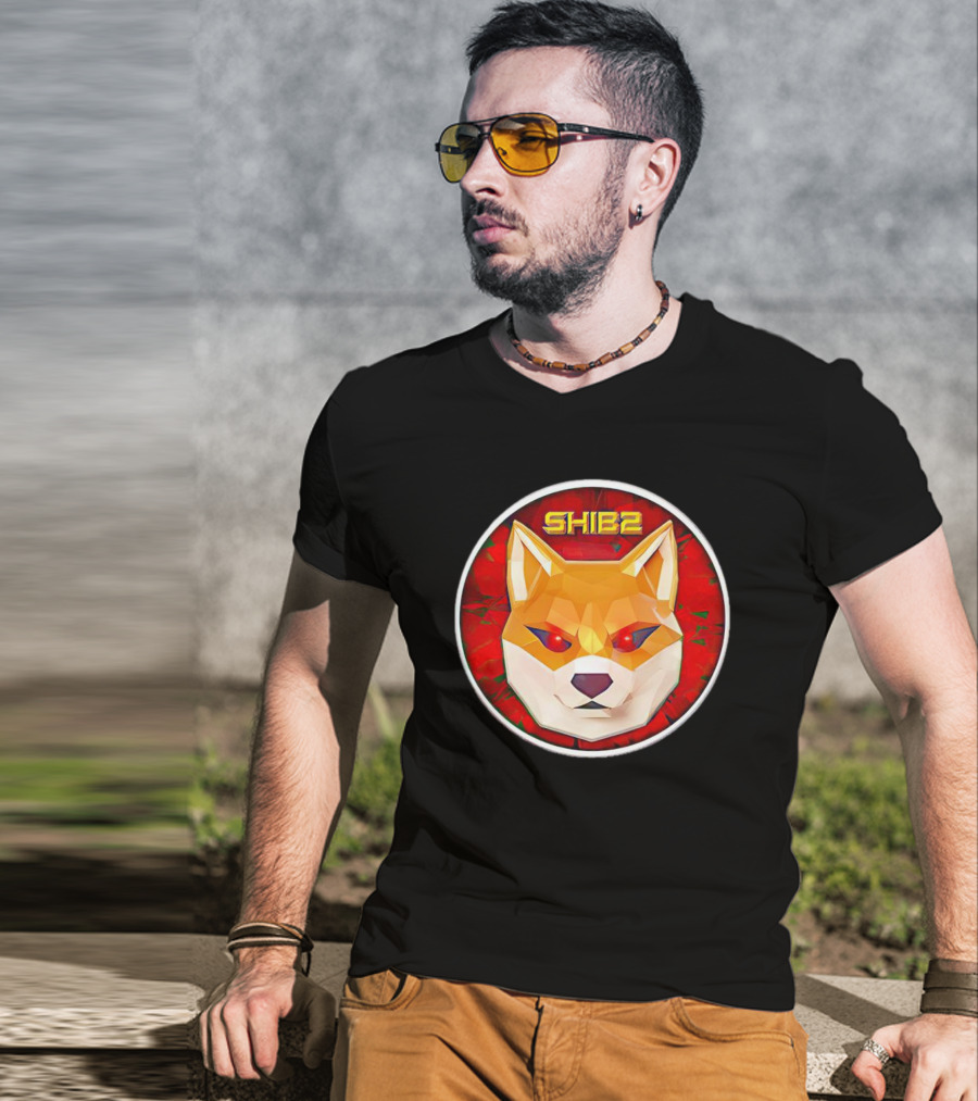 SHIB2 Polygonal Dog Face Red Circle T-Shirt