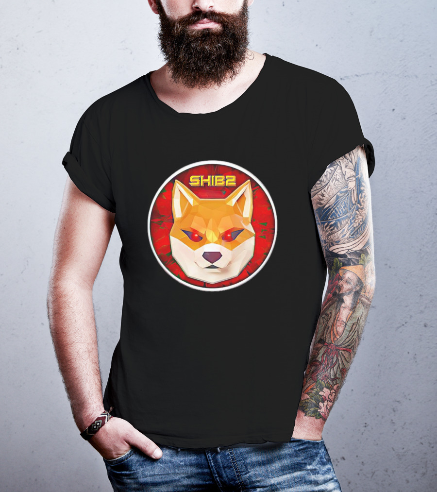 SHIB2 Polygonal Dog Face Red Circle T-Shirt