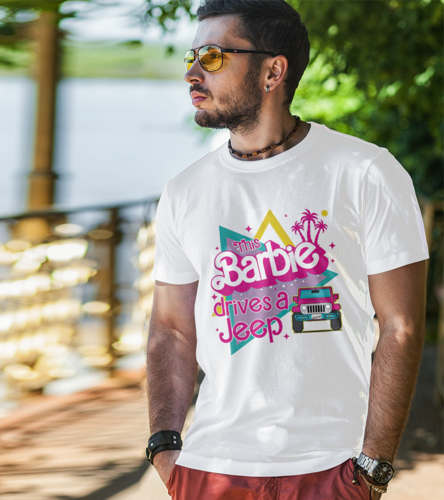 This Barbie Drives A Jeep With Pink Palm Trees And Neon Vibes T-Shirt