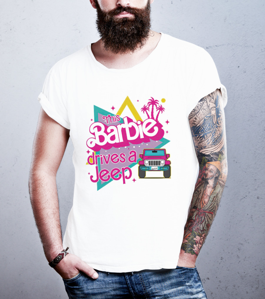 This Barbie Drives A Jeep With Pink Palm Trees And Neon Vibes T-Shirt