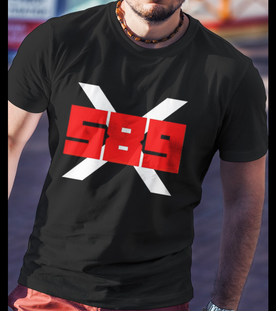 XRP 589 Bold Red On Black With White X T-Shirt