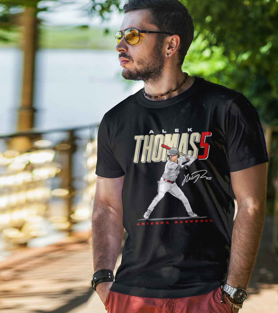 Alek Thomas Arizona Baseball 5 Hit The Ball Signature T-Shirt