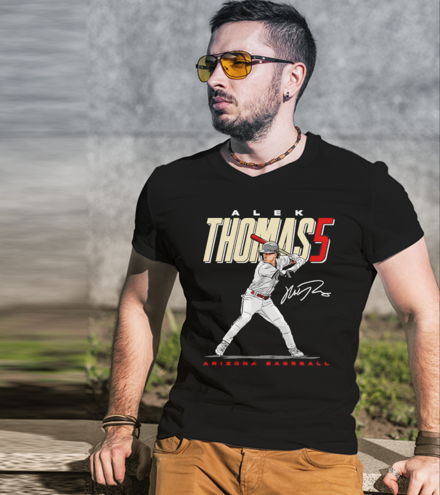 Alek Thomas Arizona Baseball 5 Hit The Ball Signature T-Shirt