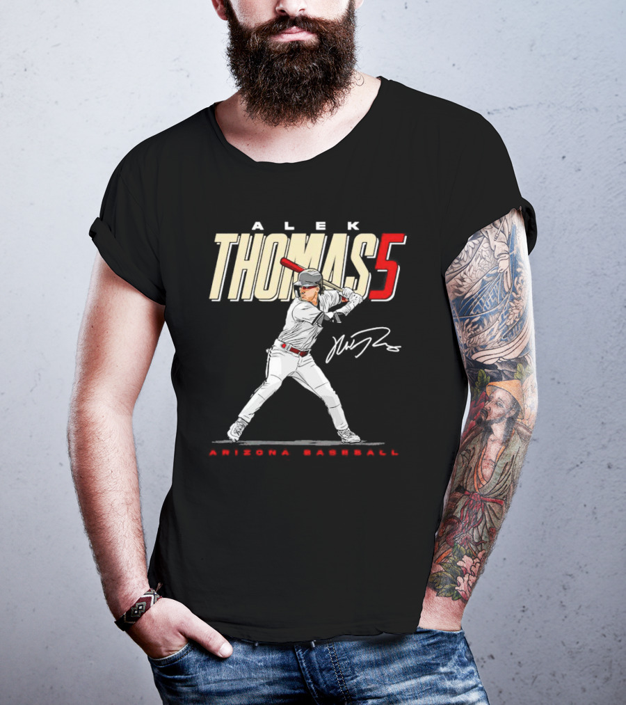 Alek Thomas Arizona Baseball 5 Hit The Ball Signature T-Shirt
