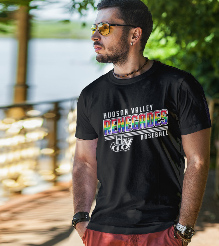 Hudson Valley Renegades Rainbow Pride Baseball HV T-Shirt
