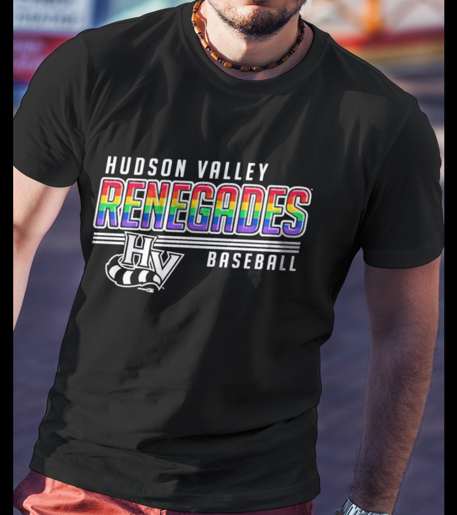 Hudson Valley Renegades Rainbow Pride Baseball HV T-Shirt