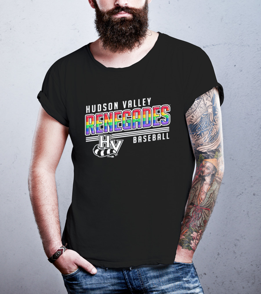 Hudson Valley Renegades Rainbow Pride Baseball HV T-Shirt