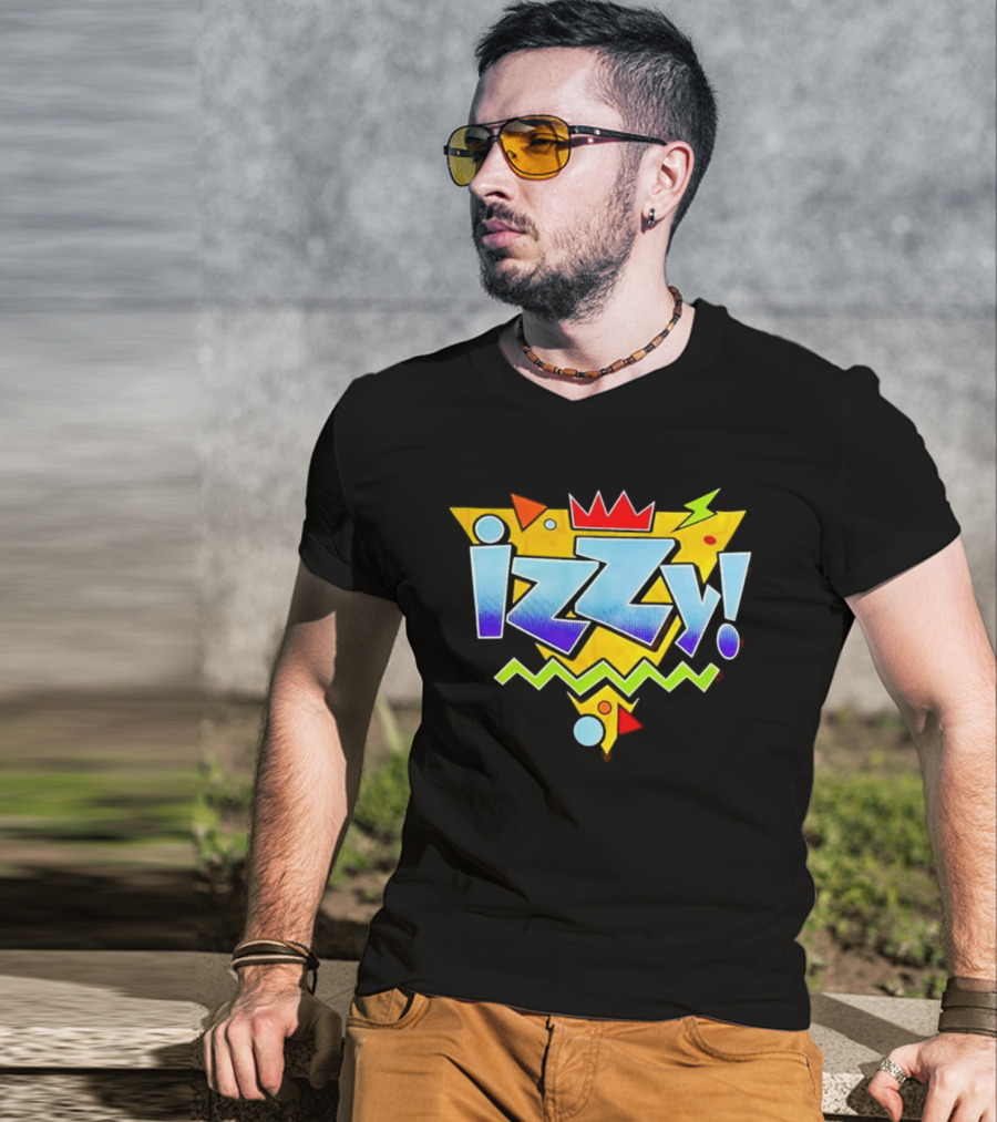 Izzy 90s Retro Triangles Zigzag Crown Bright Colors T-Shirt