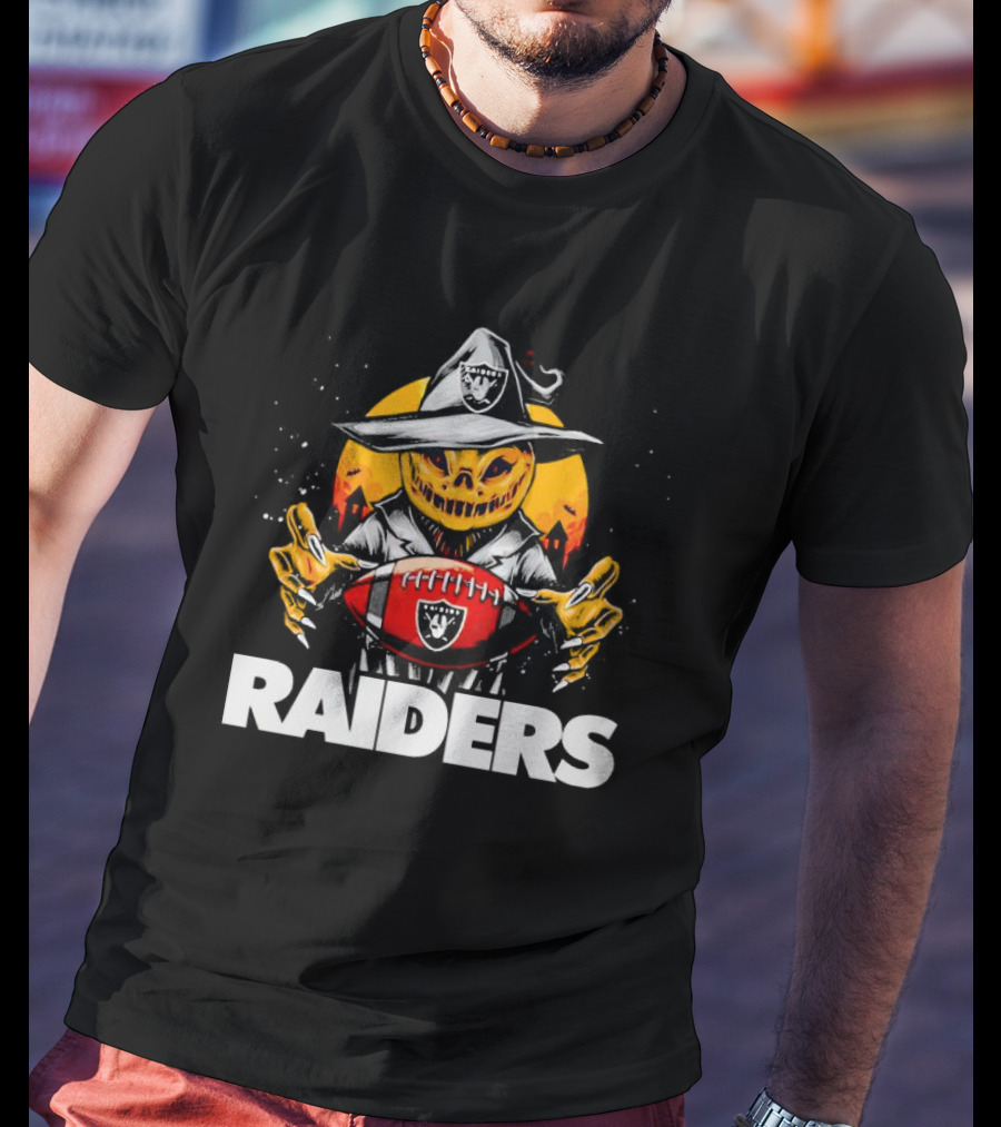 Las Vegas Raiders Halloween Pumpkin Witch Holding Football T-Shirt