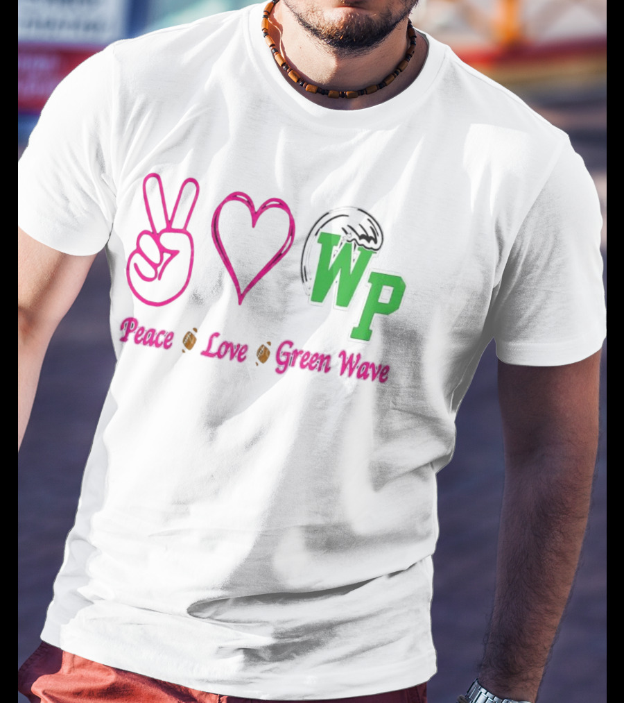 Peace Love Football WP Green Wave T-Shirt