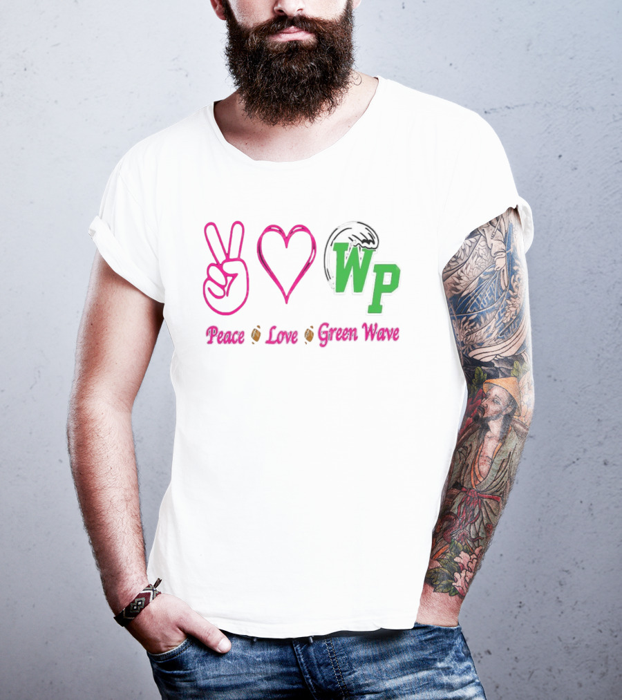 Peace Love Football WP Green Wave T-Shirt