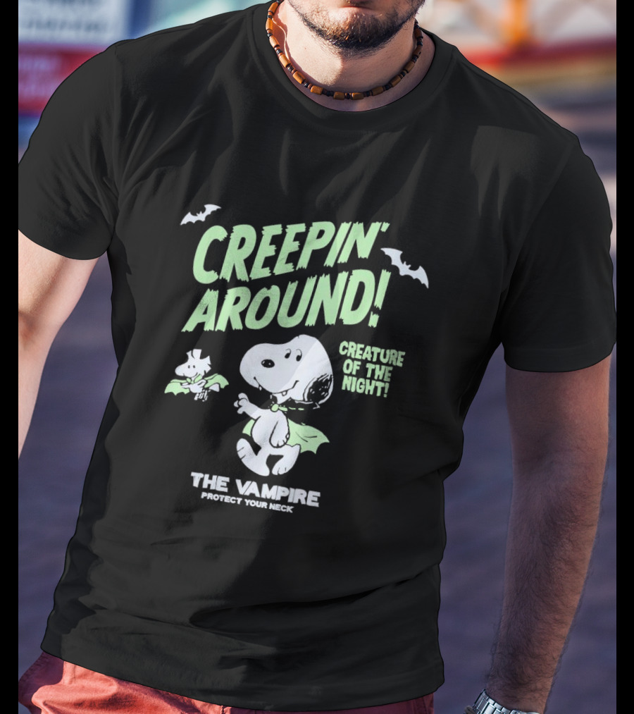 Creepin' Around Snoopy And Woodstock Creature Of The Night The Vampire Protect Your Neck T-Shirt