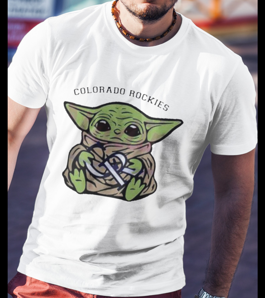Baby Yoda Hugging Colorado Rockies T-Shirt
