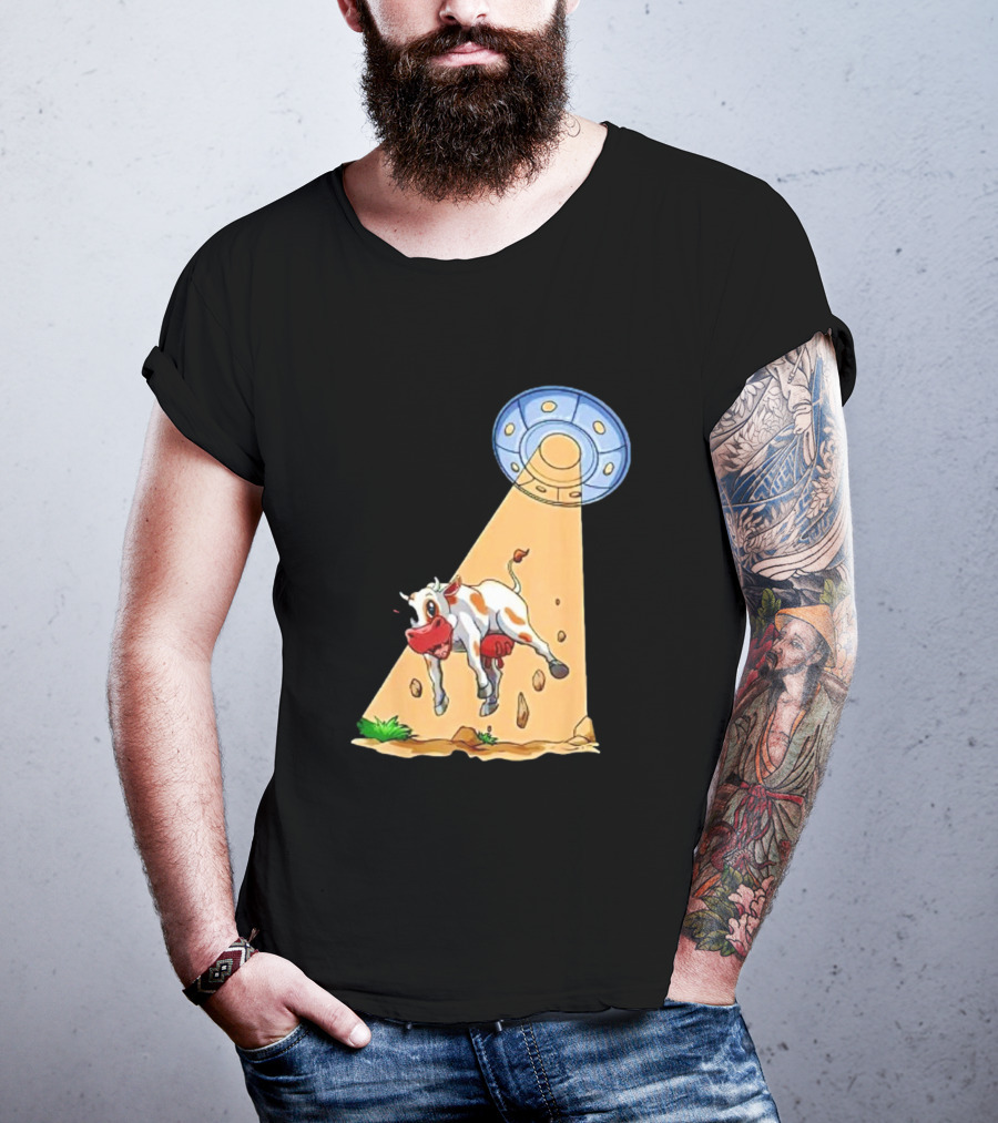Cow Abduction UFO Alien Cow Abducted Beam Tractor T-Shirt