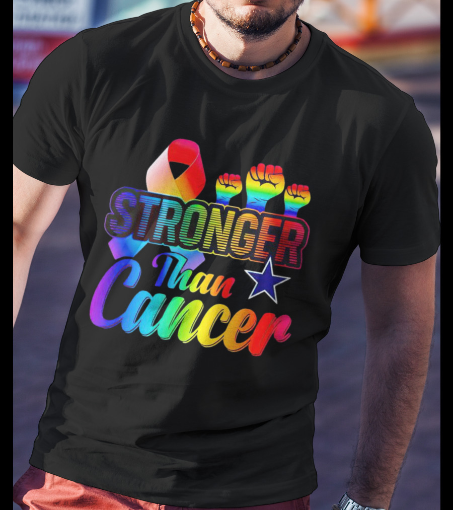 Dallas Cowboys Stronger Than Cancer Rainbow Fists Ribbon Star T-Shirt