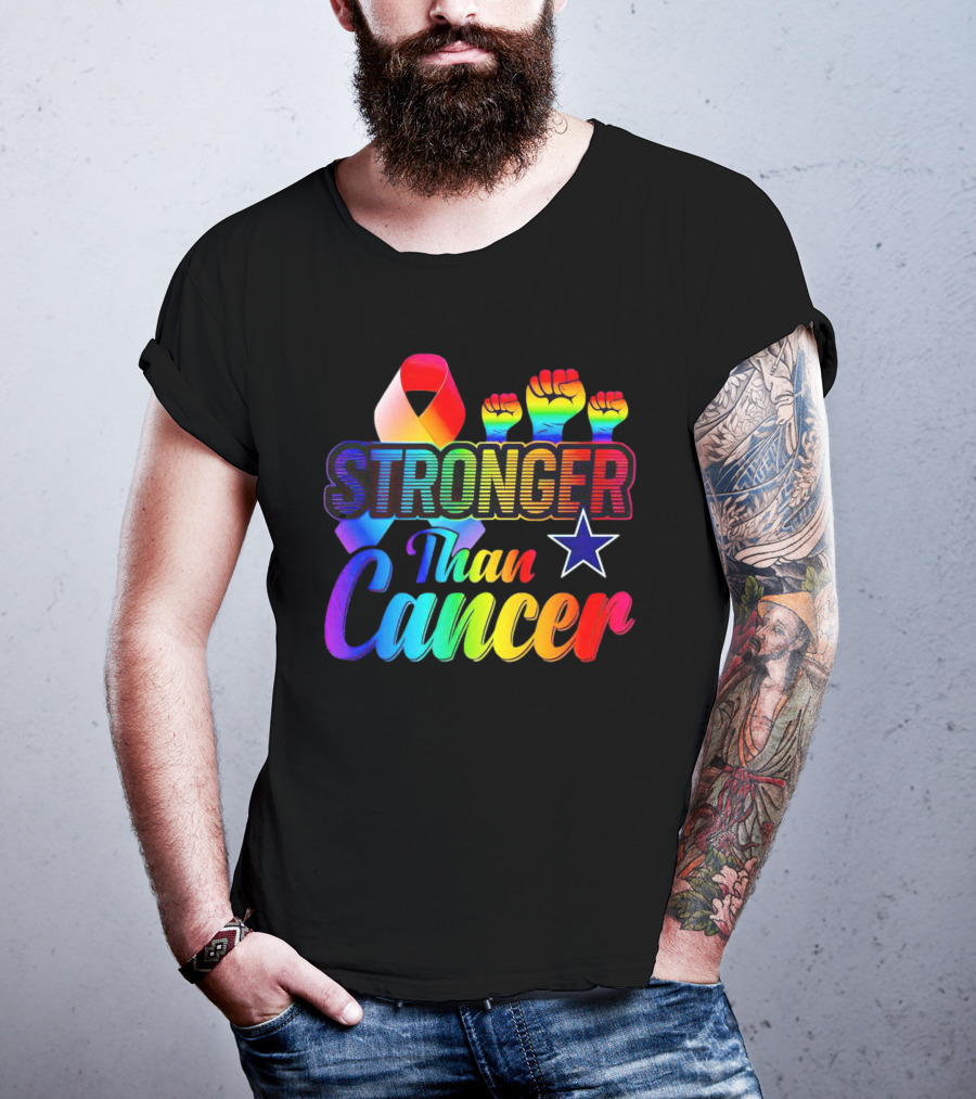 Dallas Cowboys Stronger Than Cancer Rainbow Fists Ribbon Star T-Shirt