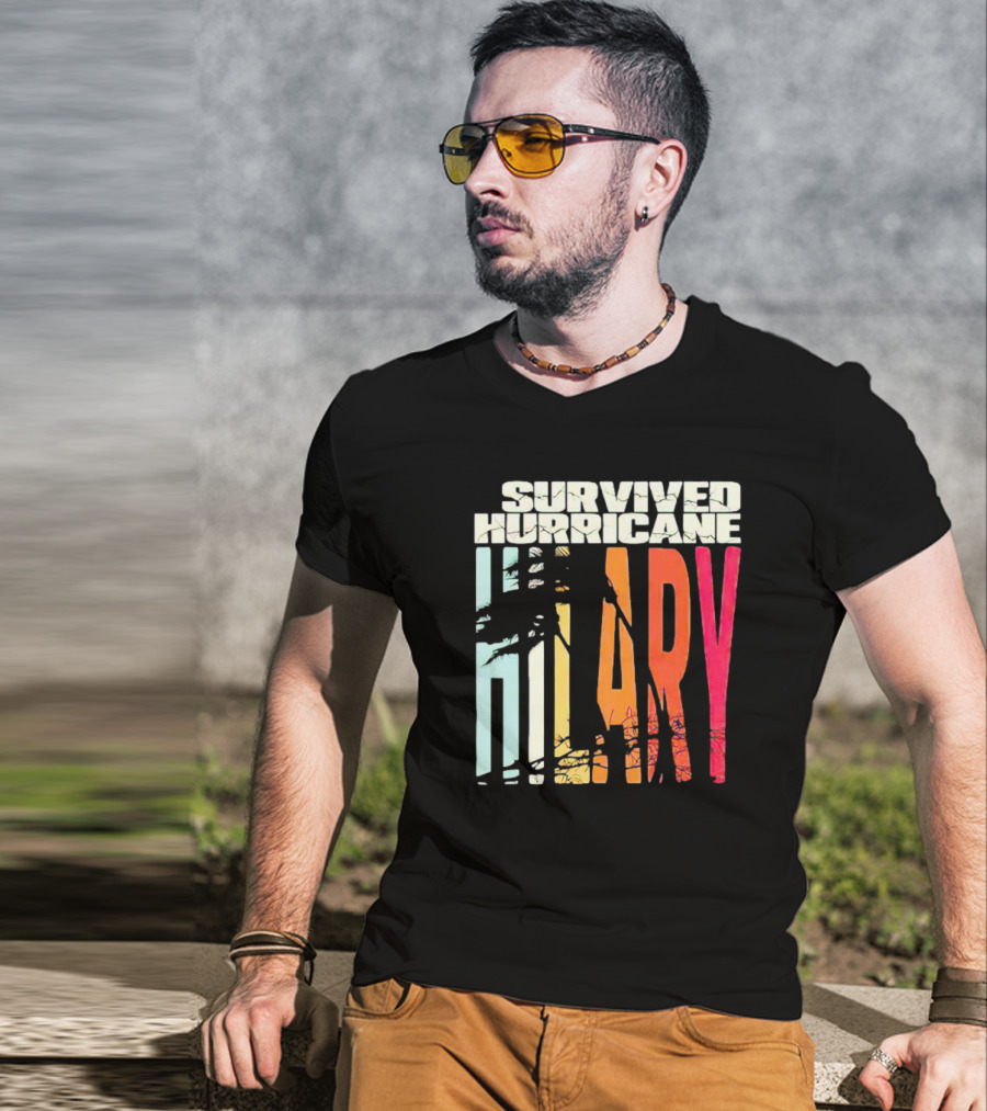 Survived Hurricane Hilary Tropical Storm Palm Trees Sunset T-Shirt