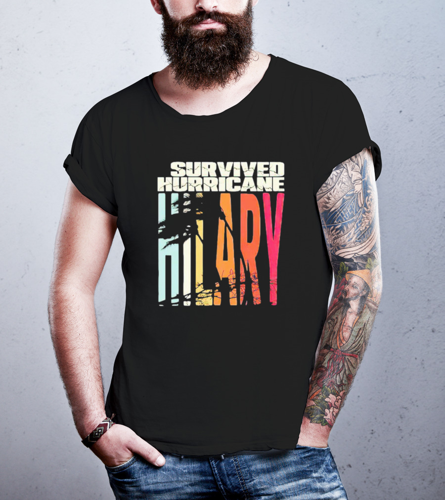 Survived Hurricane Hilary Tropical Storm Palm Trees Sunset T-Shirt