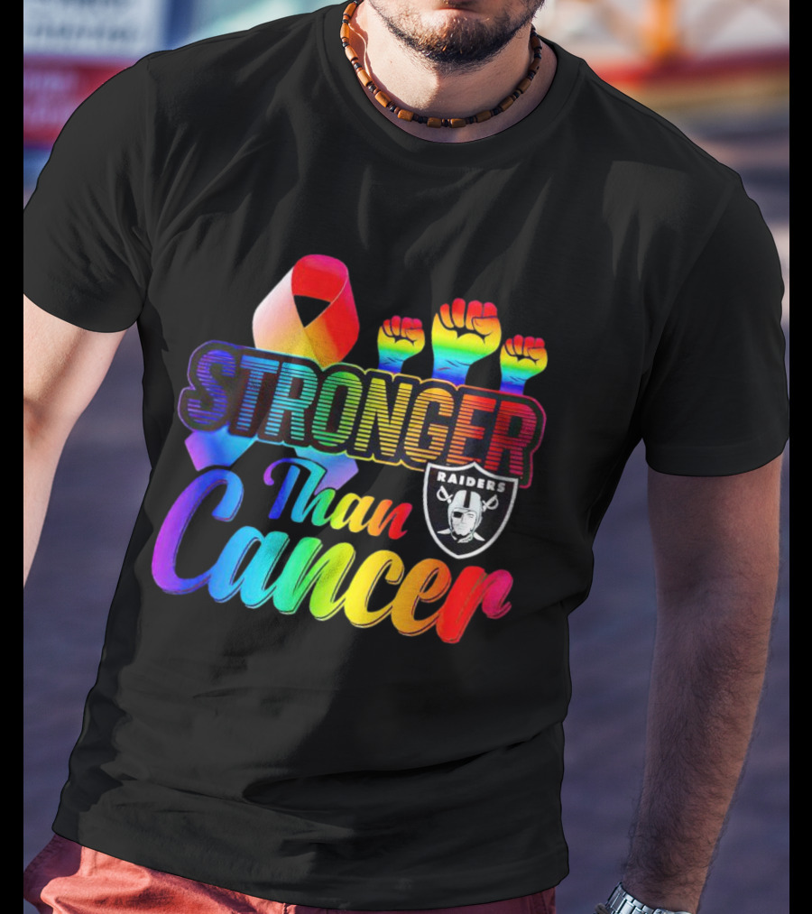 Stronger Than Cancer Las Vegas Raiders Rainbow Fists T-Shirt