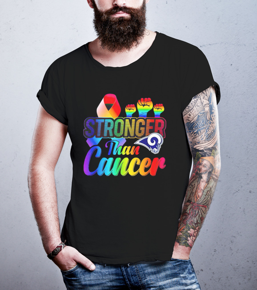 Stronger Than Cancer Los Angeles Rams Rainbow Ribbon Fists T-Shirt