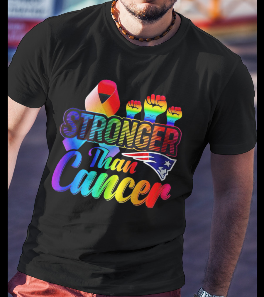 Stronger Than Cancer New England Patriots Rainbow Ribbon Fists T-Shirt