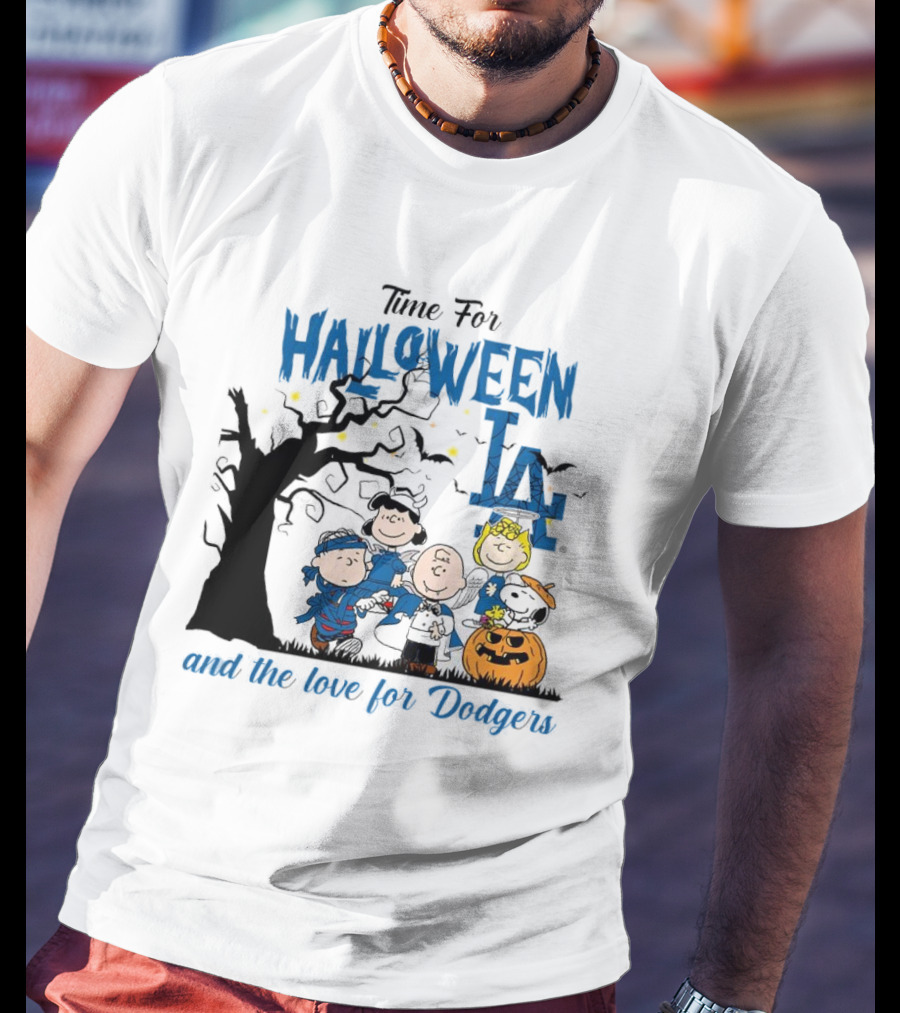 Time For Halloween LA And The Love For Dodgers Peanuts Characters T-Shirt