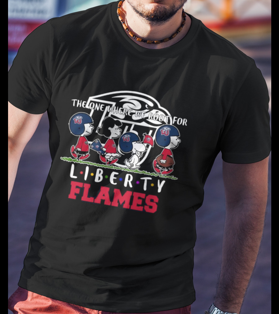 Peanuts Characters Supporting Liberty Flames With LU Helmets T-Shirt