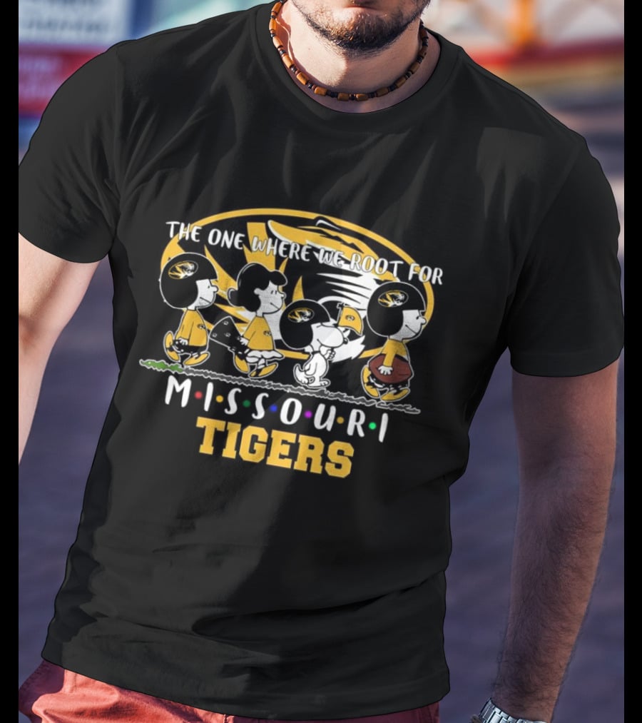 The One Where We Root For Missouri Tigers Peanuts Characters Walking With Missouri T-Shirt