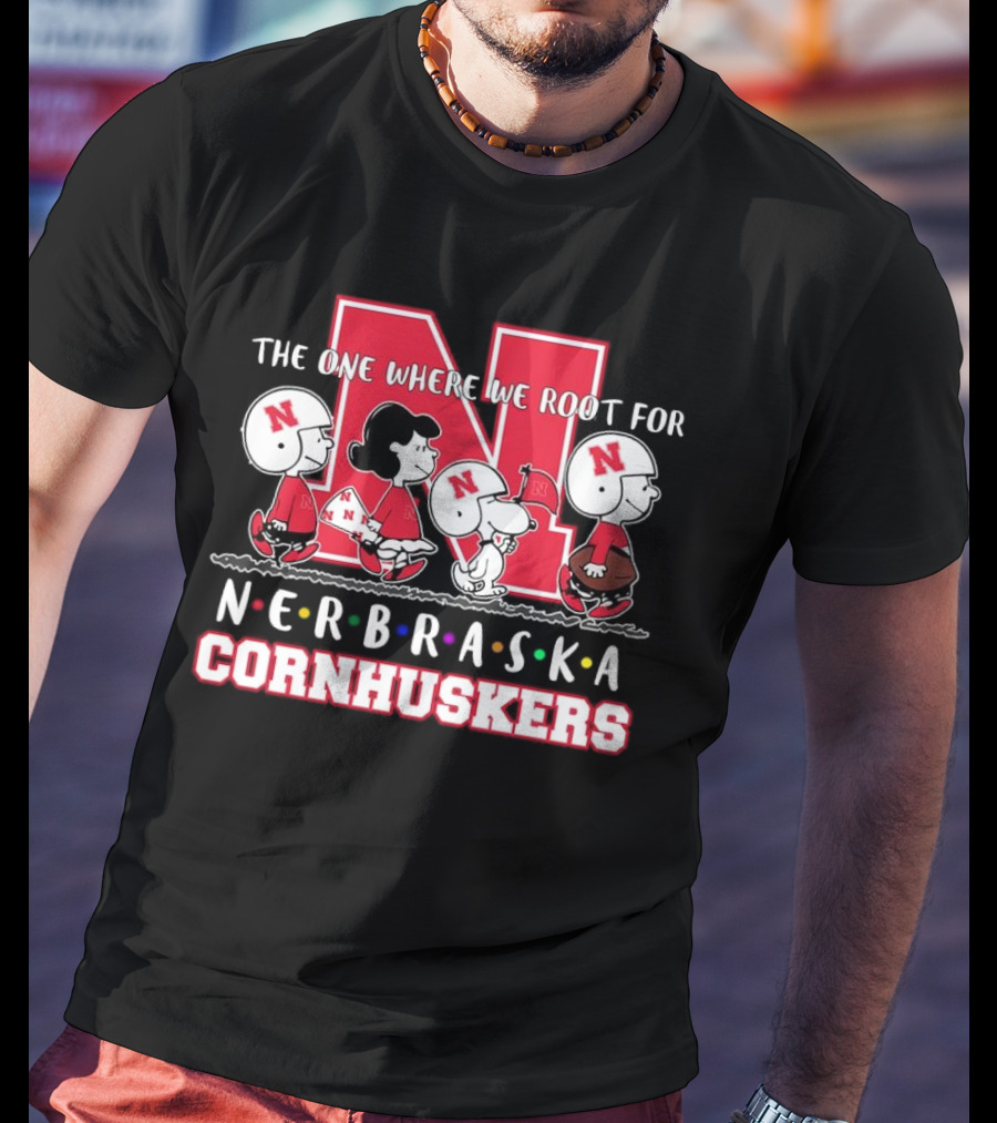 The One Where We Root For Nebraska Cornhuskers Peanuts Characters Football Helmets T-Shirt
