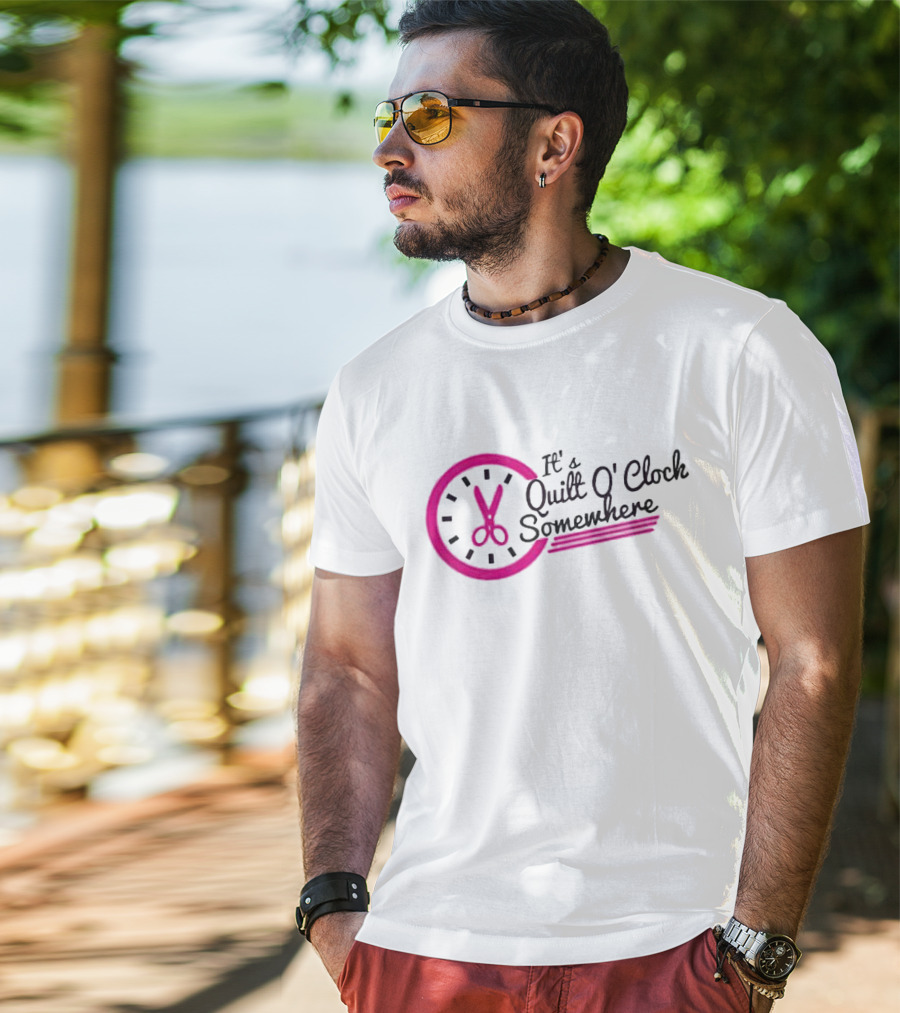 It's Quilt O' Clock Somewhere Pink Scissors Clock T-Shirt