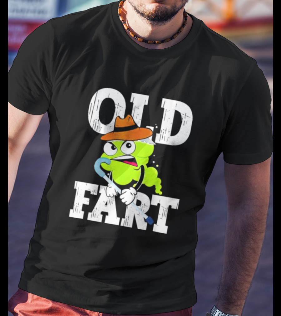 Old Fart Wearing Fedora With Cane Character T-Shirt