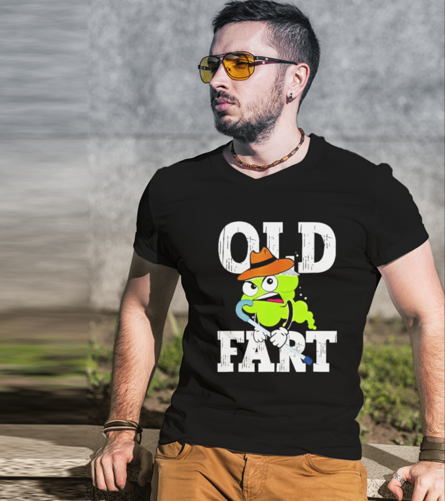 Old Fart Wearing Fedora With Cane Character T-Shirt