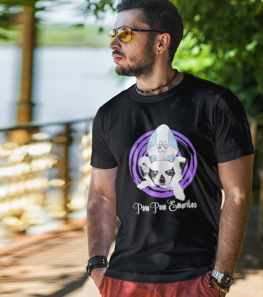 Paw Paw Emeritus Dog With White Mitre Hat And Purple Circle T-Shirt