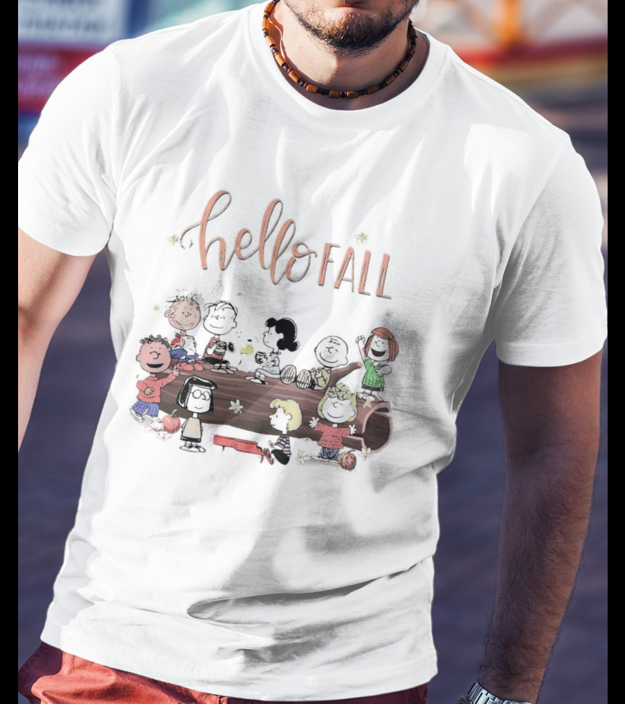 Peanuts Characters Celebrating Hello Fall With Autumn Fun T-Shirt