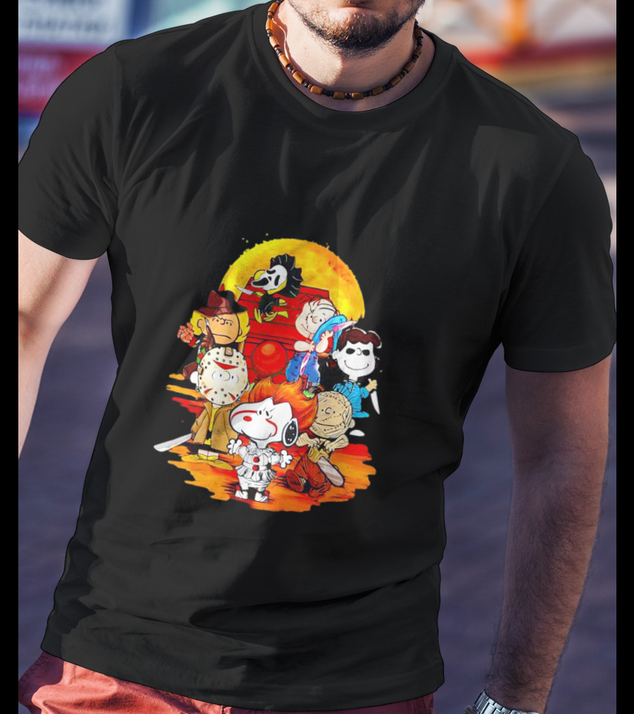 Peanuts Characters Halloween Horror Mashup With Iconic Scary Movie Villains T-Shirt
