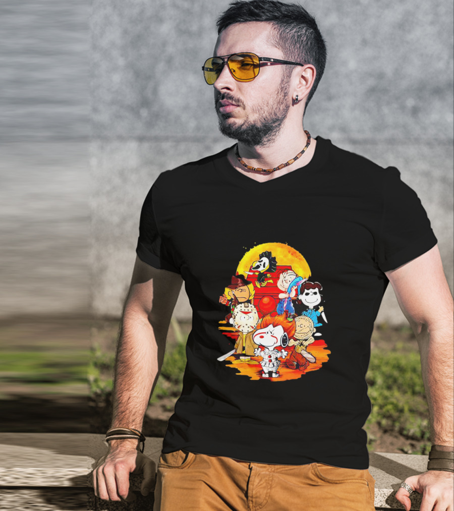 Peanuts Characters Halloween Horror Mashup With Iconic Scary Movie Villains T-Shirt