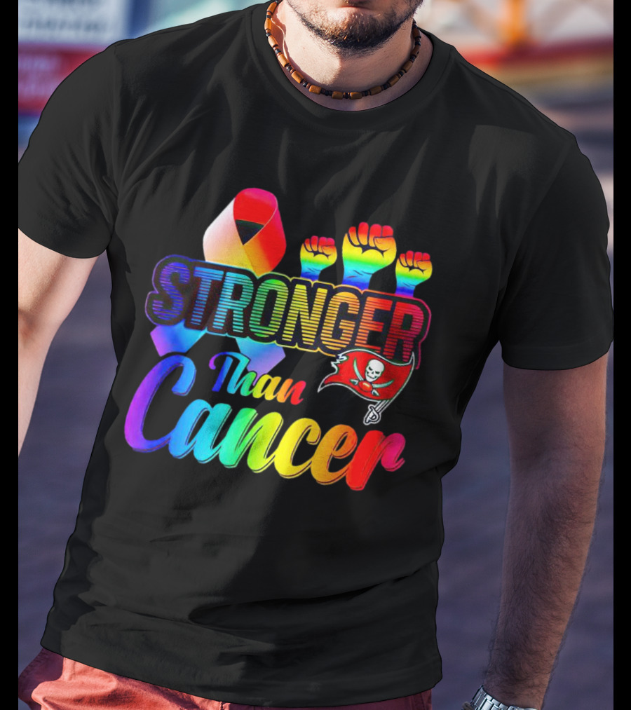 Tampa Bay Buccaneers Stronger Than Cancer Rainbow Ribbon Fists T-Shirt
