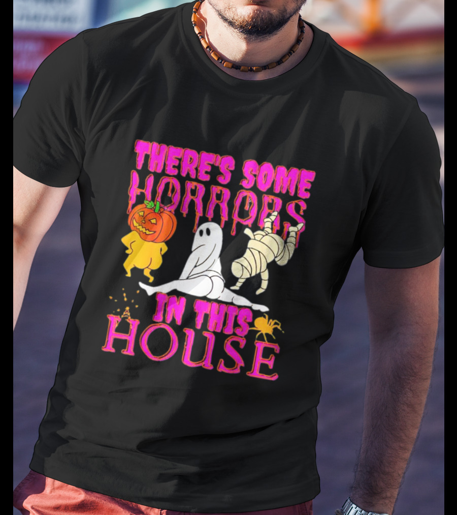 There’s Some Horrors In This House Halloween With Dancing Ghosts Pumpkins And Mummies T-Shirt