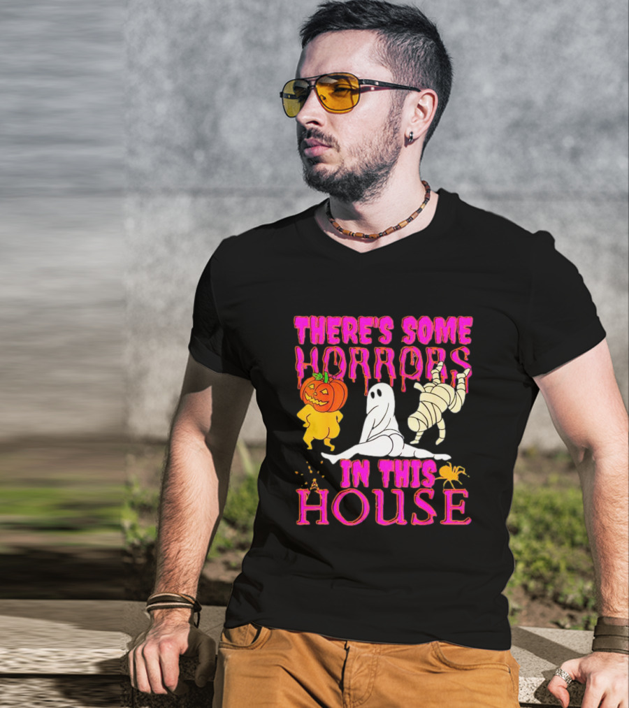 There’s Some Horrors In This House Halloween With Dancing Ghosts Pumpkins And Mummies T-Shirt