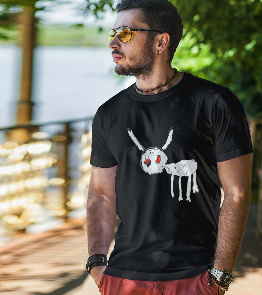 Adonis For All The Dogs With White Abstract Creature Sketch With Red Eyes T-Shirt