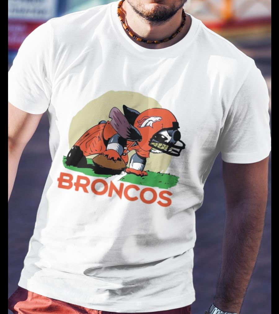 Angry Stitch NFL Football Broncos Helmet Rugged Player T-Shirt