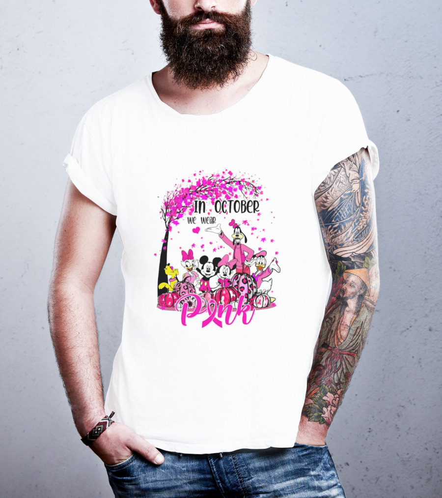 In October We Wear Pink Disney Characters Breast Cancer Awareness T-Shirt