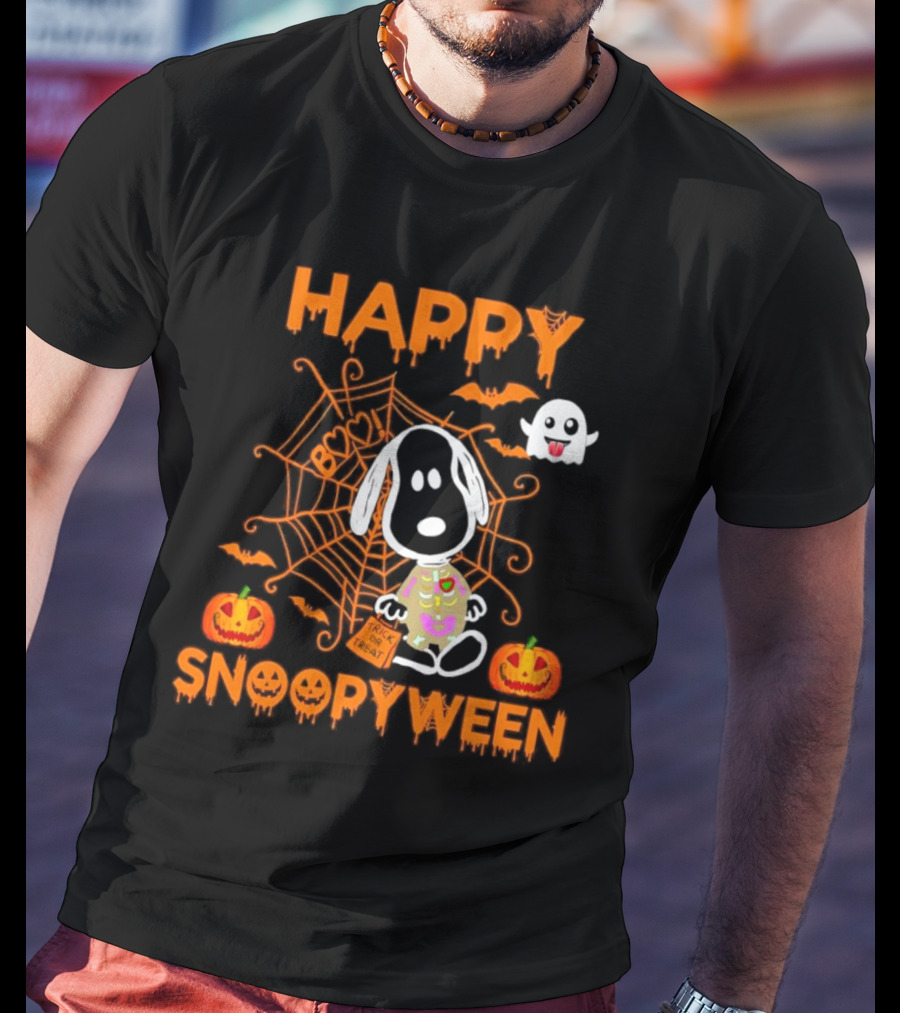 Happy Snoopyween Trick Or Treat Spooky Ghosts Pumpkins And Spider Webs T-Shirt