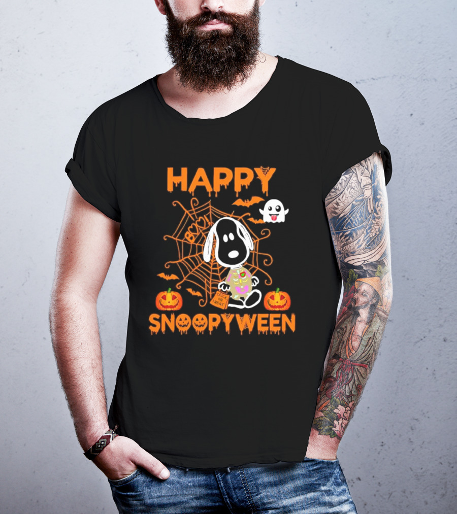 Happy Snoopyween Trick Or Treat Spooky Ghosts Pumpkins And Spider Webs T-Shirt